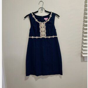 Lilly Pulitzer 91565 Rosie True Navy Blue & Gold Sleeveless Shift Mini Dress 2